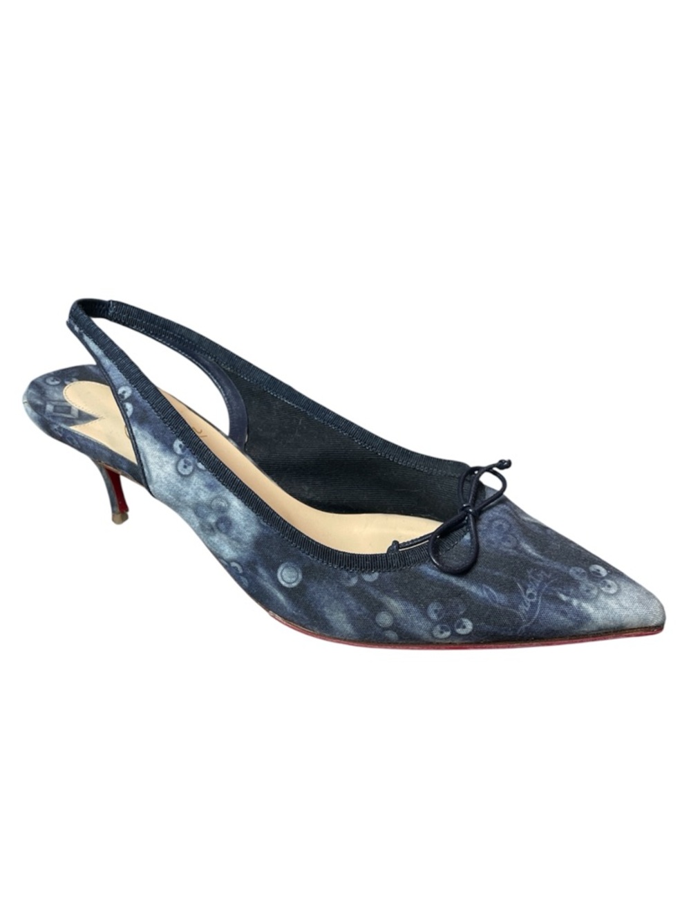 CHRISTIAN LOUBOUTIN Hall 55 Denim Printed Pointed Toe Slingback Pumps Heels \ 38